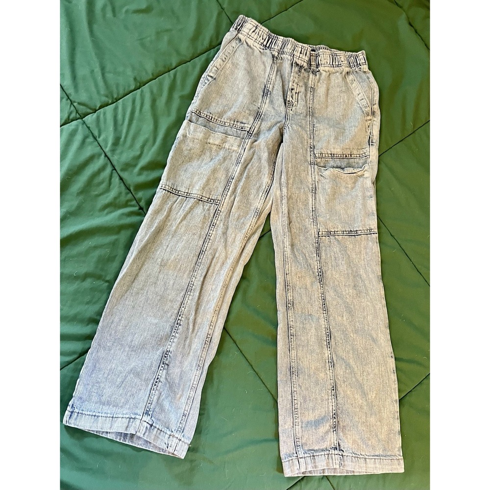 Gap Denim Womens High Rise Wide Leg Acid Wash Pull On Jeans Light Blue Small